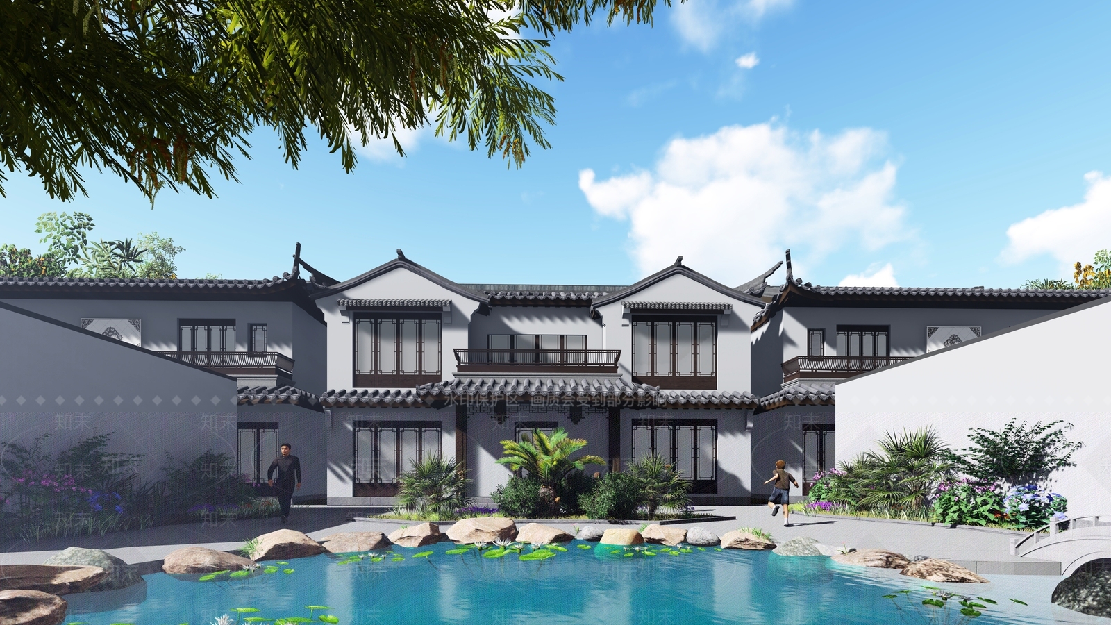 中式徽派四合院SU模型下载【ID:1117640537】
