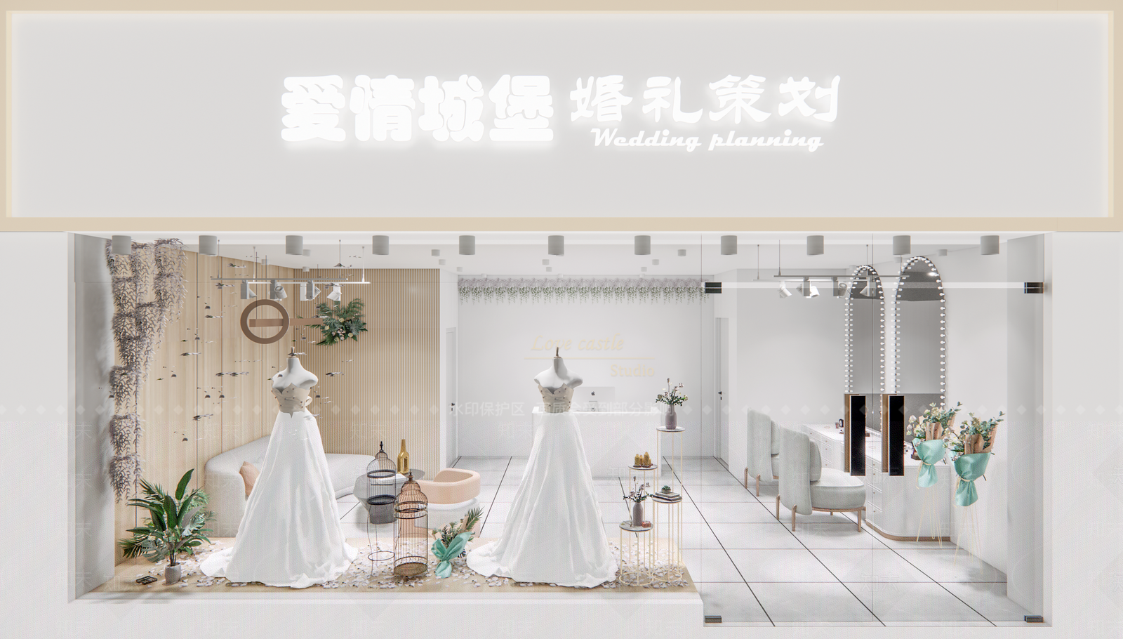 现代爱情城堡婚纱摄影店SU模型下载【ID:1117619391】