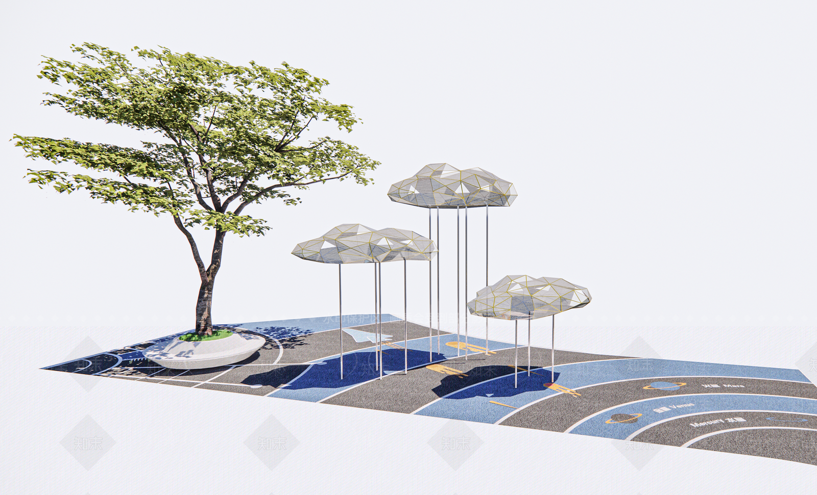 现代云朵雕塑小品SU模型下载【ID:1117582151】