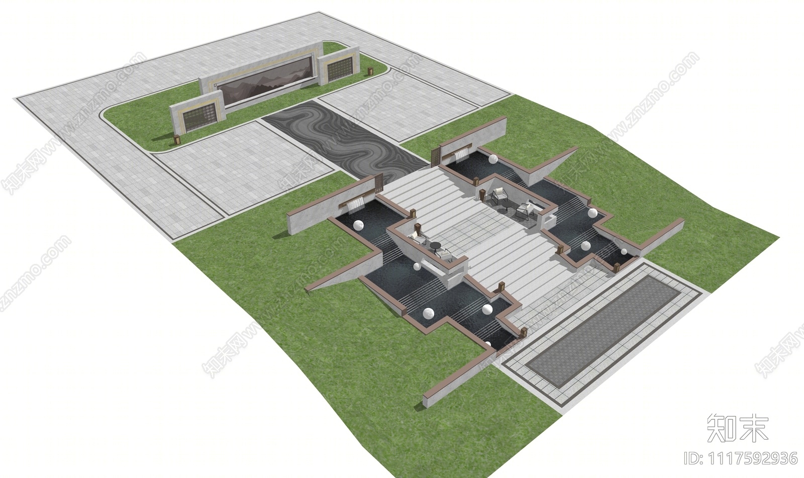 现代台阶景观SU模型下载【ID:1117592936】