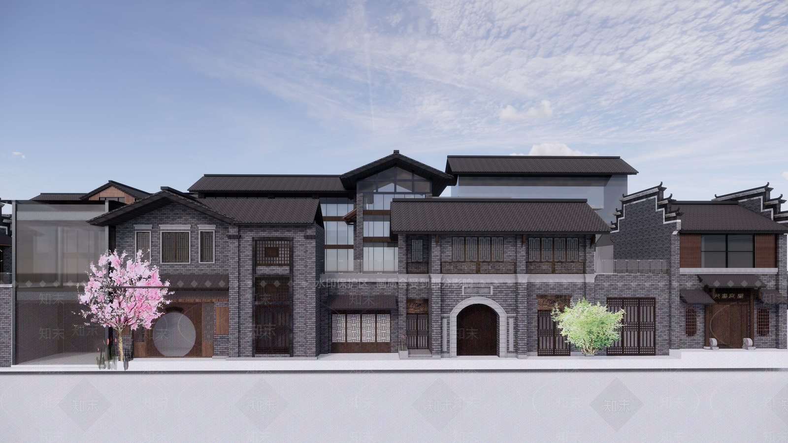 新中式民国风步行商业街SU模型下载【ID:1117600235】