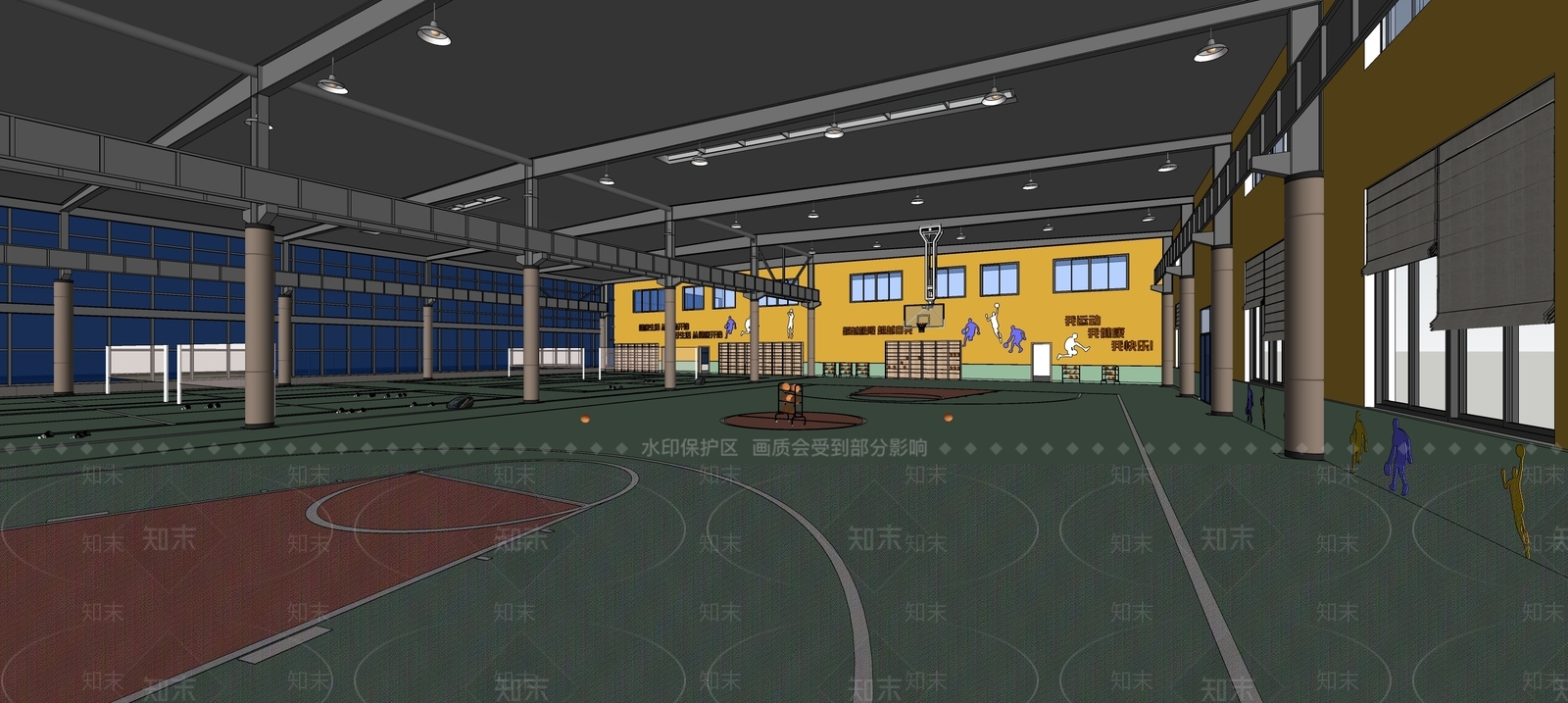 现代篮球场SU模型下载【ID:1117620586】