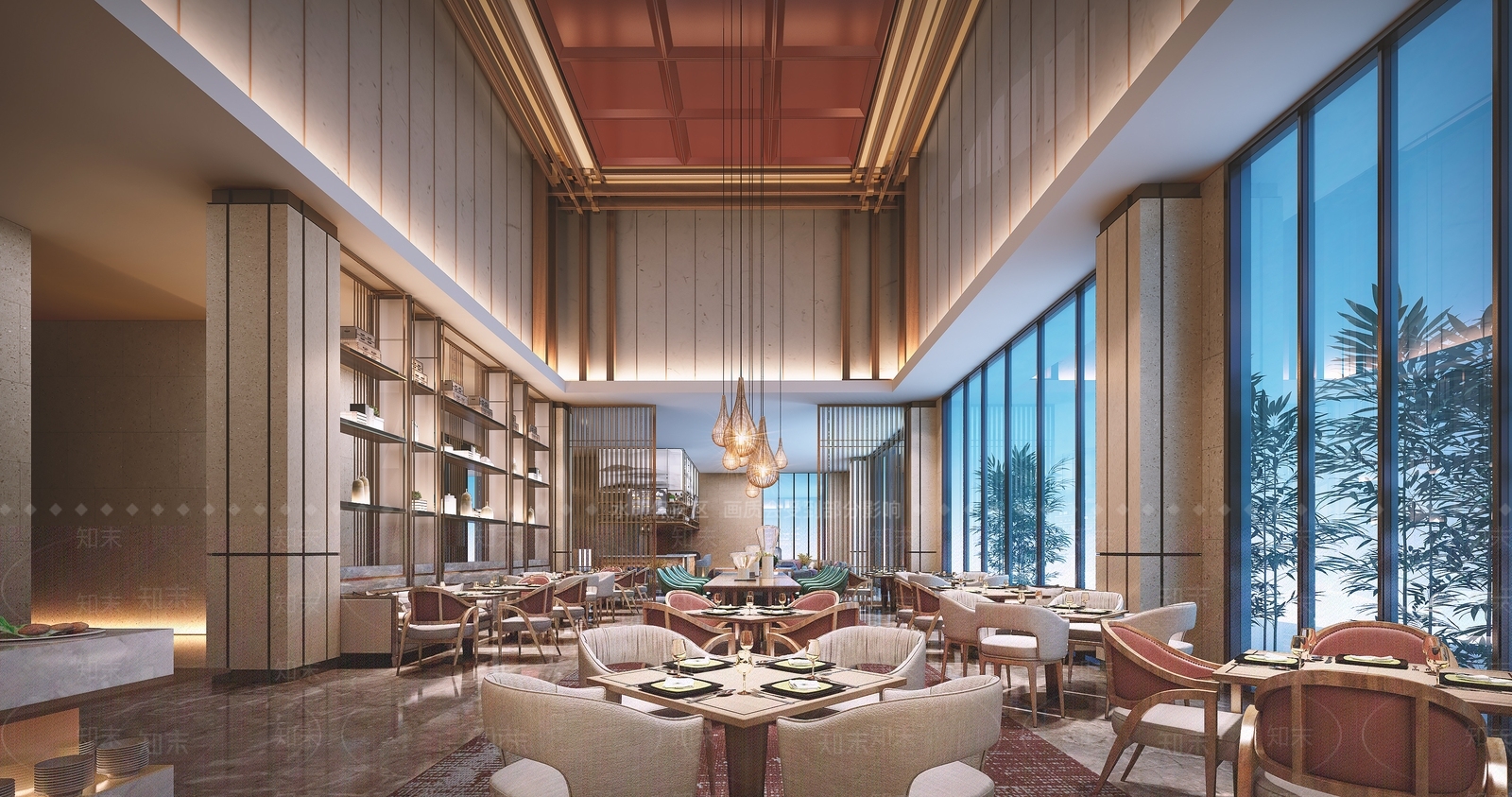 新中式酒店自助餐厅3D模型下载【ID:1117639807】