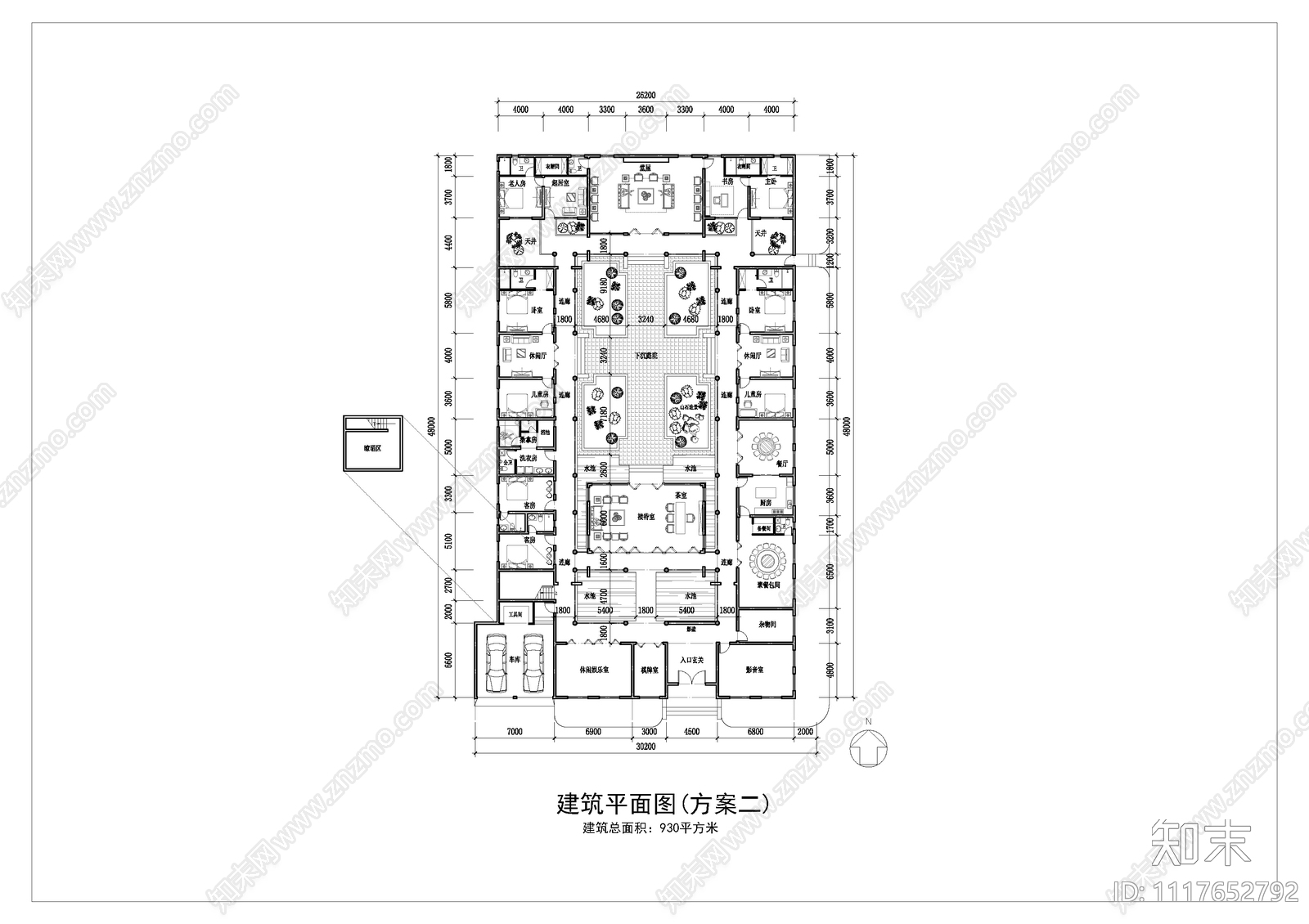 四合院平面图施工图cad施工图下载【ID:1117652792】