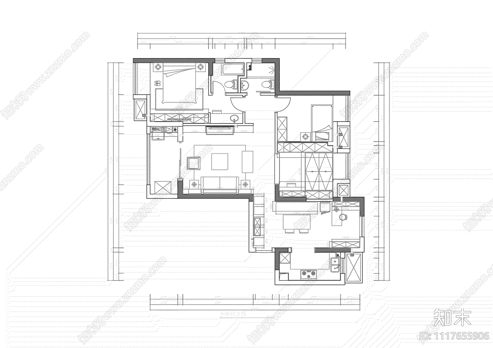 现代简约14套室内家装施工图施工图下载【ID:1117655906】