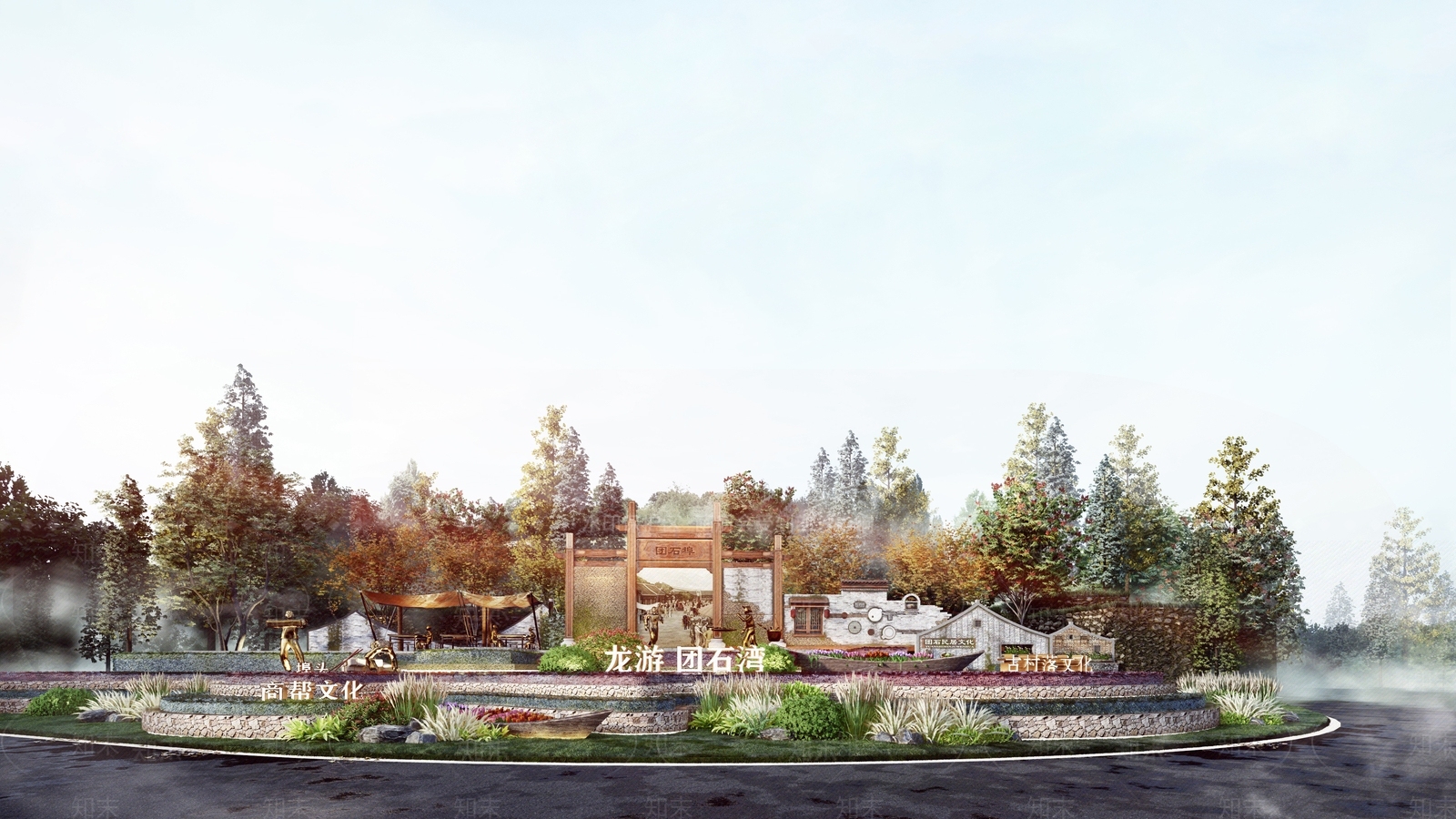 中式环岛景观入口节点SU模型下载【ID:1117657508】