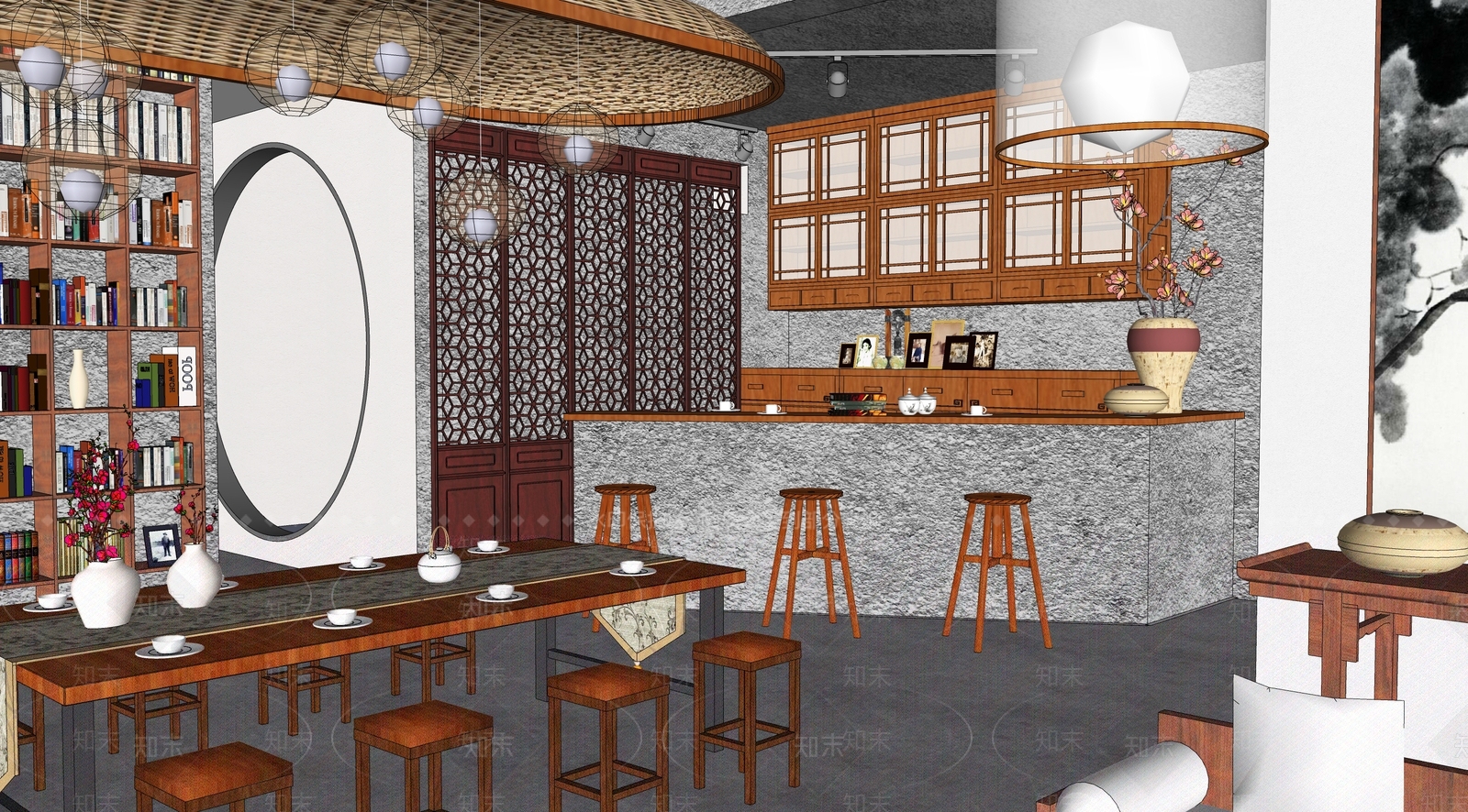 中式民宿茶馆SU模型下载【ID:1117672479】