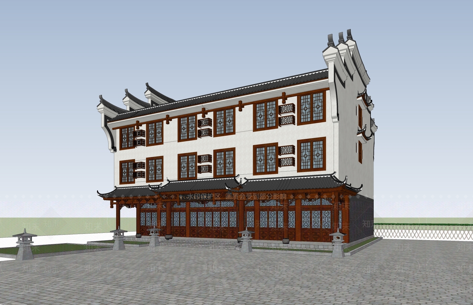 新中式游客服务中心SU模型下载【ID:1117696107】