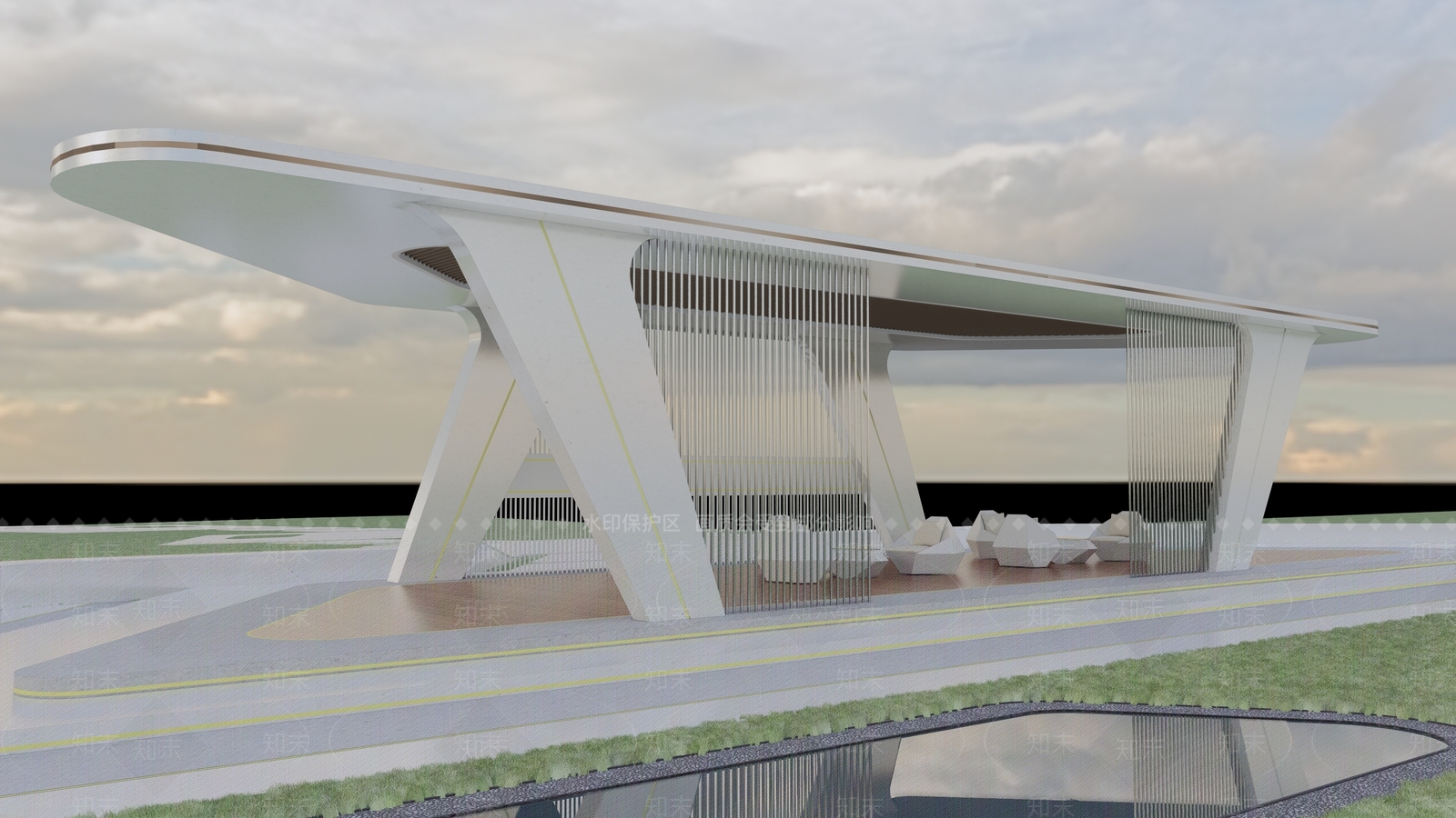 现代风格景观廊架SU模型下载【ID:1117704171】