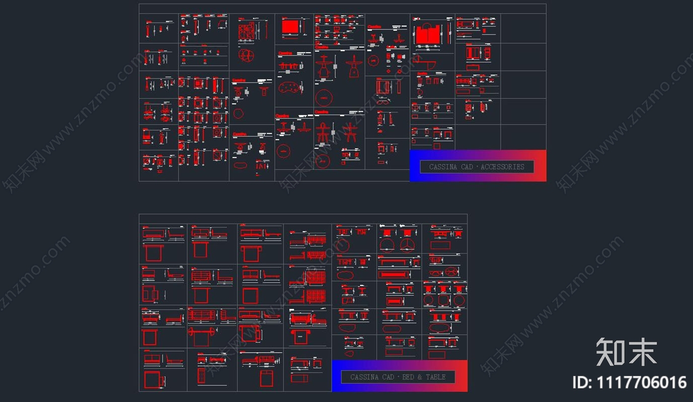 国外家居品牌CASSINA家具CAD图块cad施工图下载【ID:1117706016】