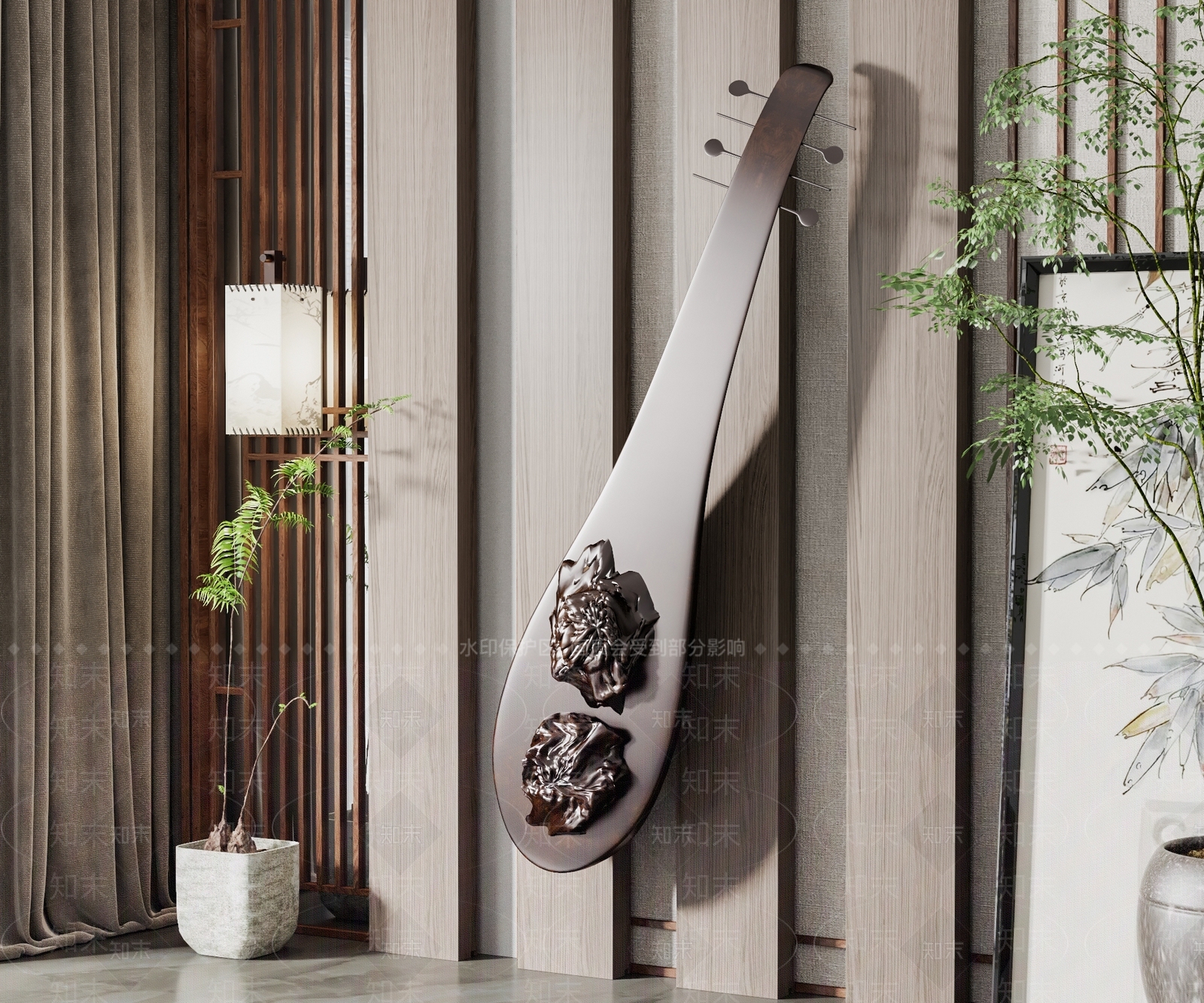 新中式琵琶墙饰挂件3D模型下载【ID:1117710619】