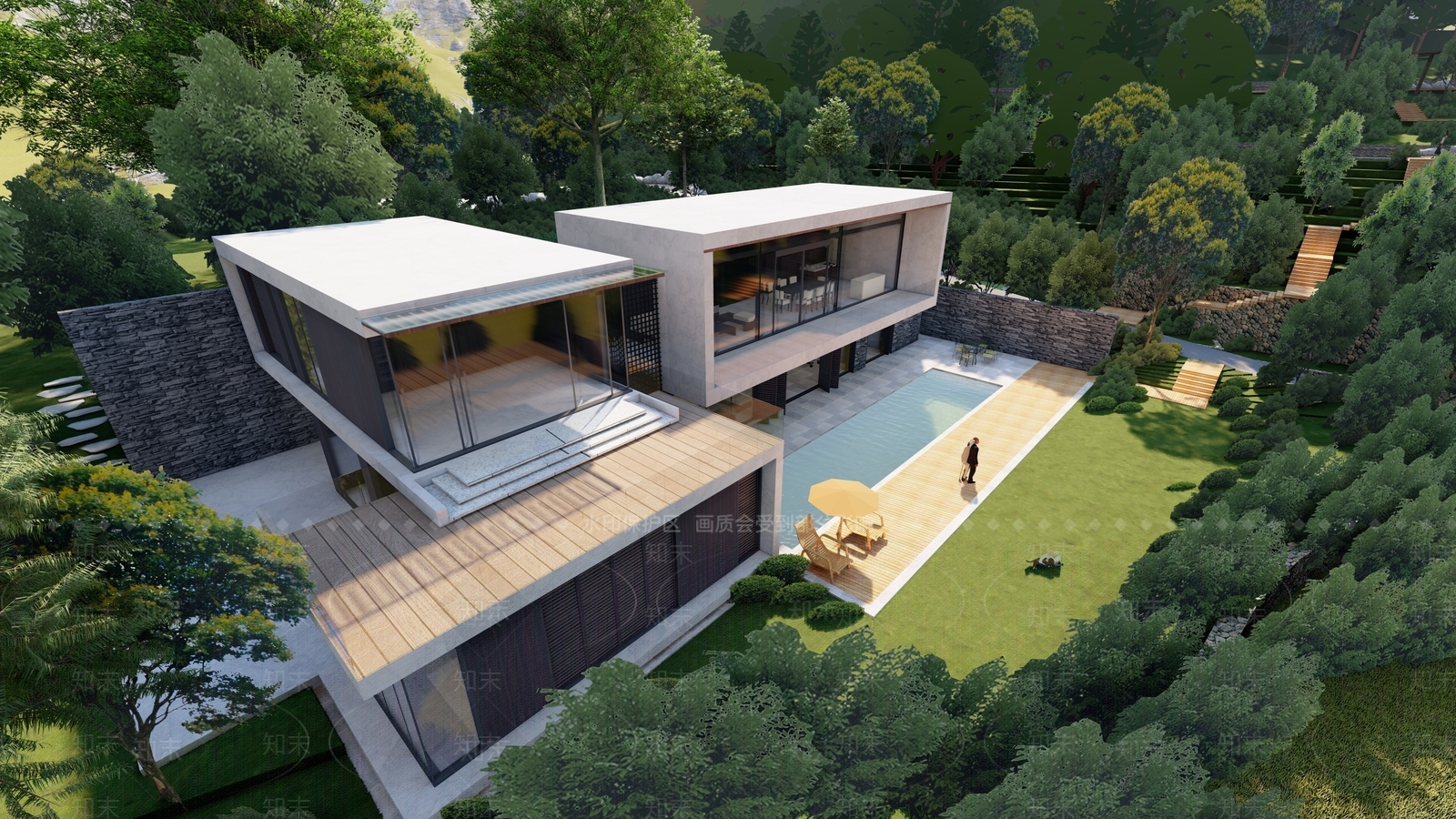 现代山地别墅建筑SU模型下载【ID:1117740466】