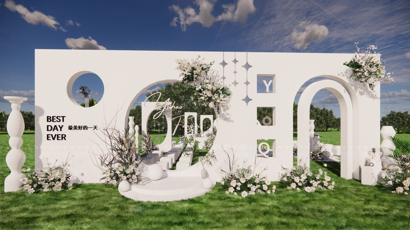 现代户外草坪婚礼SU模型下载【ID:1117748441】