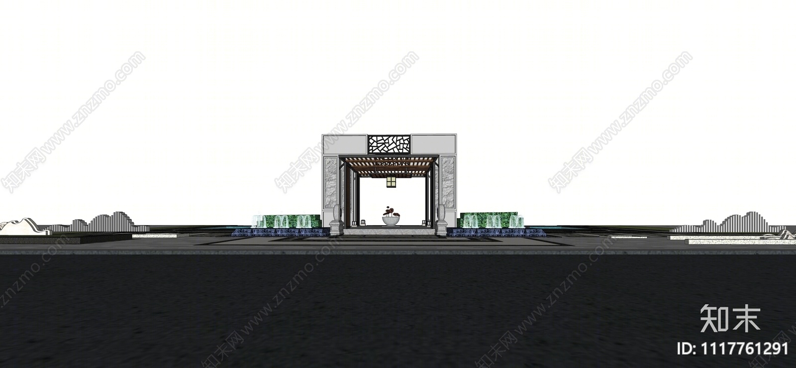 新中式入口大门SU模型下载【ID:1117761291】