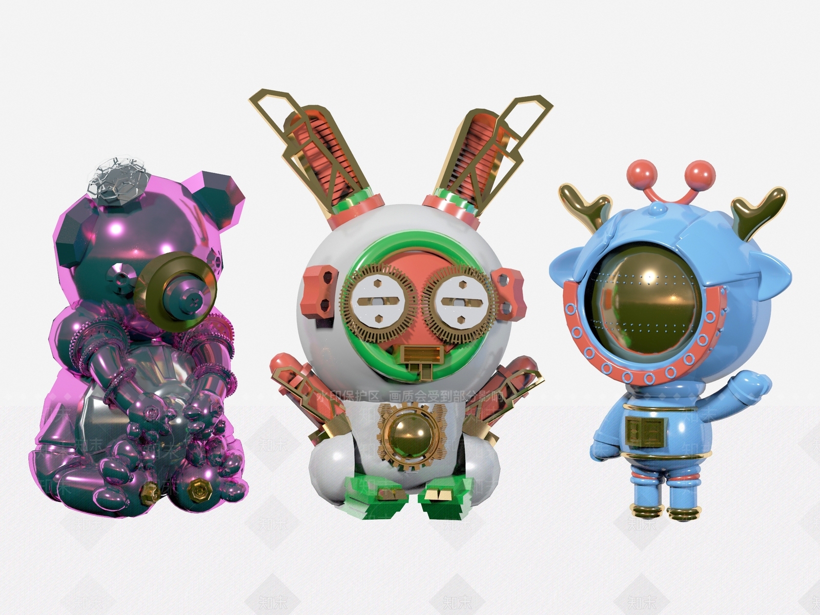 现代机械潮玩雕塑公仔摆件3D模型下载【ID:1117778426】