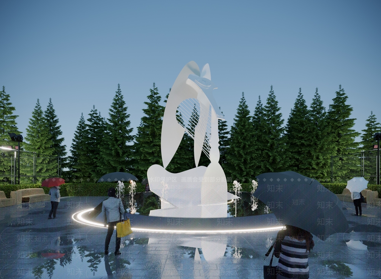 现代广场雕塑3D模型下载【ID:1117784202】