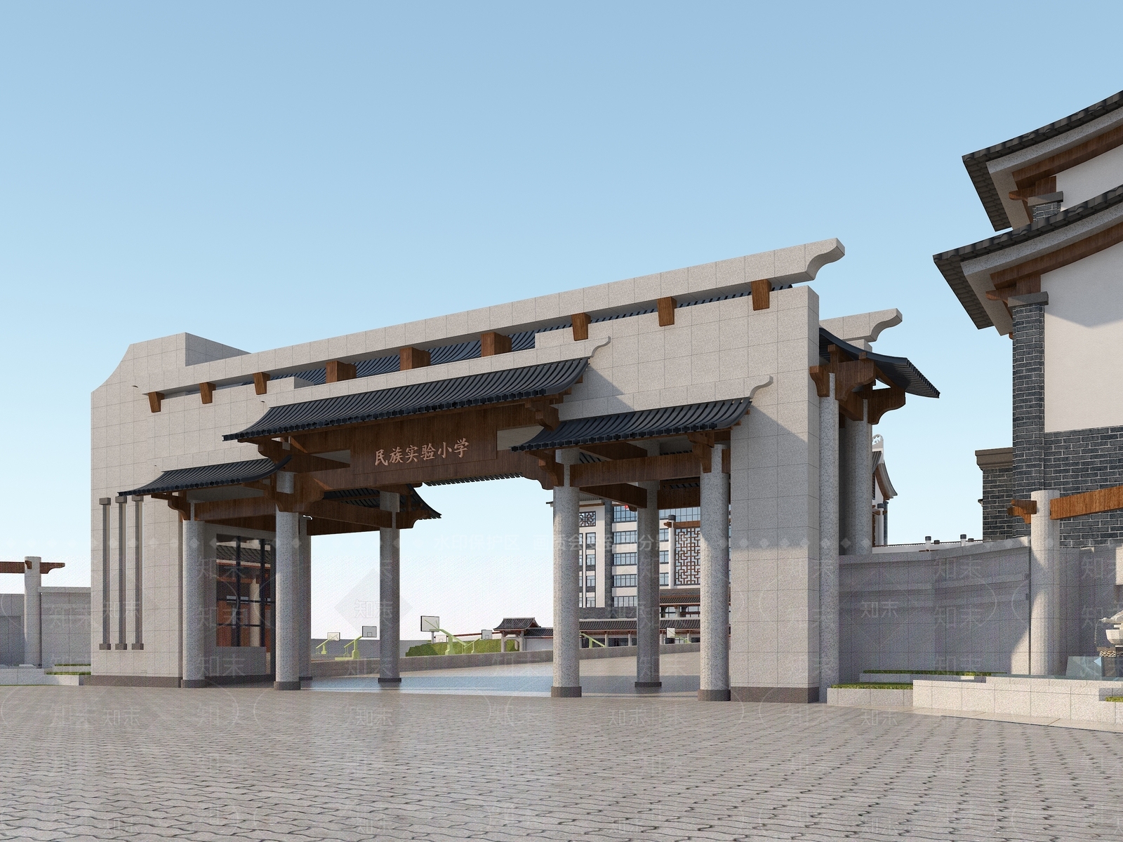 中式学校入口大门3D模型下载【ID:1117785496】