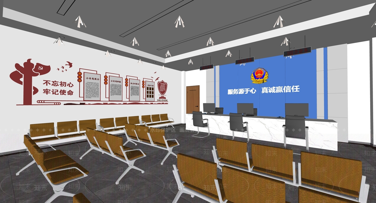 现代警局办事大厅SU模型下载【ID:1117786490】