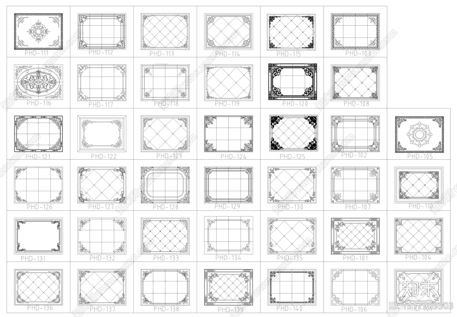 新古典地面拼花角花窗花施工图施工图下载【ID:1117959303】