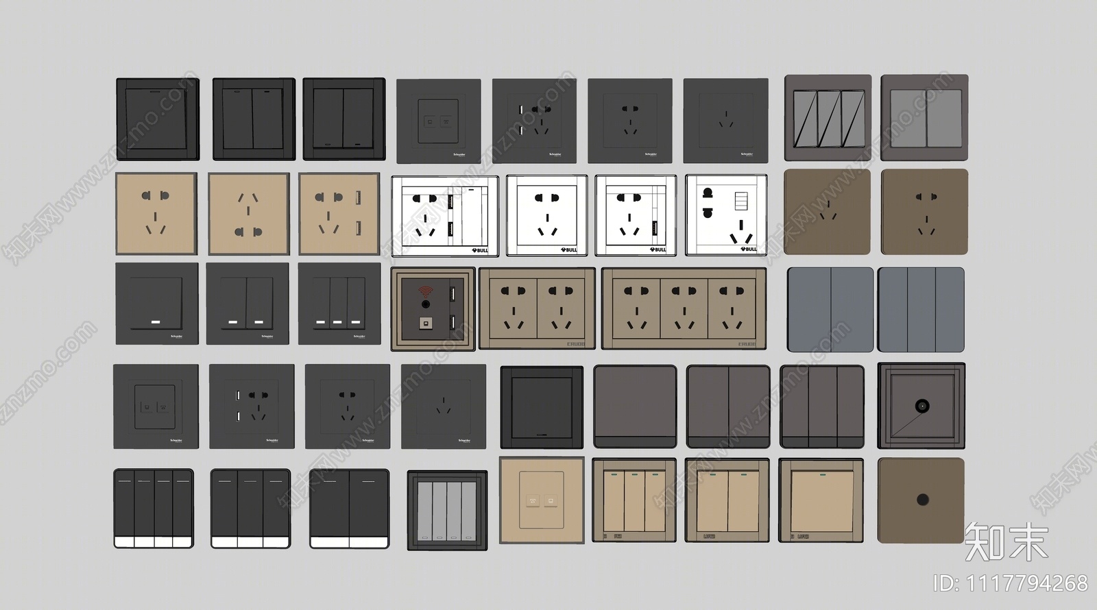 现代开关插座组合SU模型下载【ID:1117794268】
