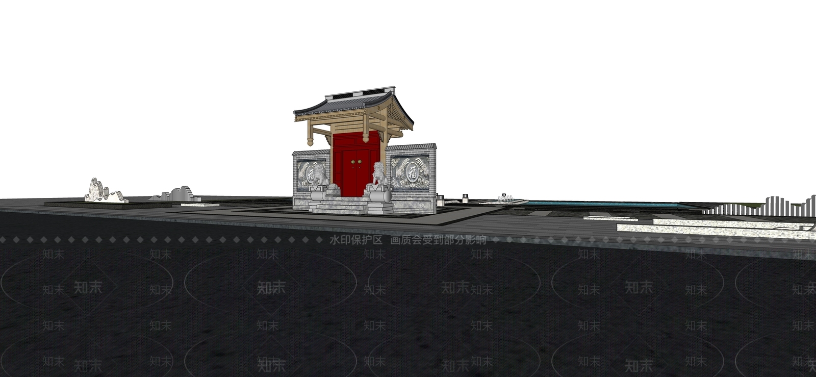 新中式庭院门SU模型下载【ID:1117811351】