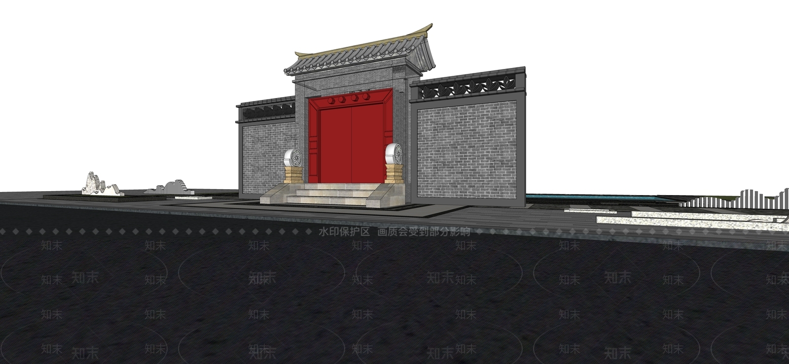 新中式庭院门SU模型下载【ID:1117811434】