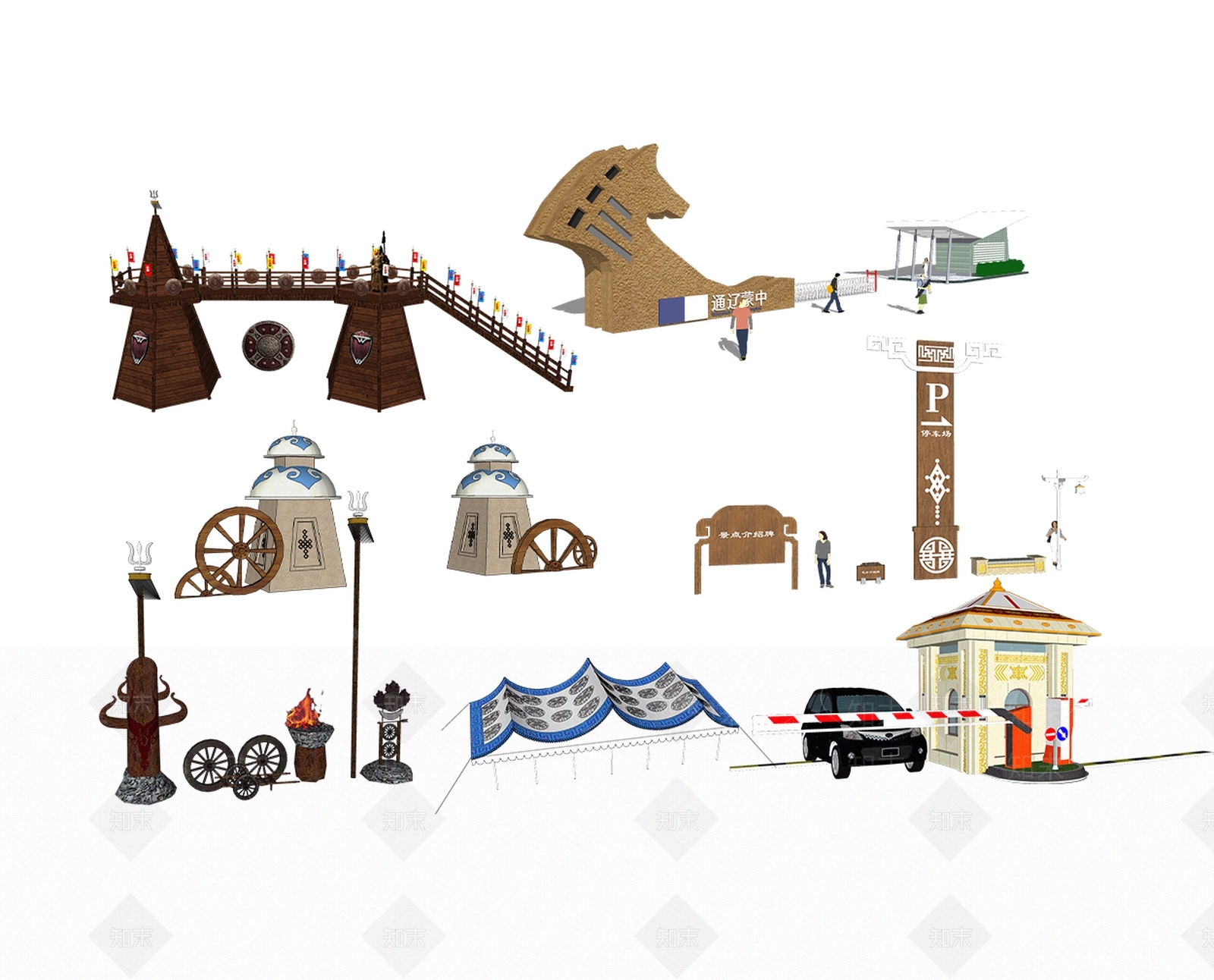 现代蒙古族中学大门SU模型下载【ID:1117813342】