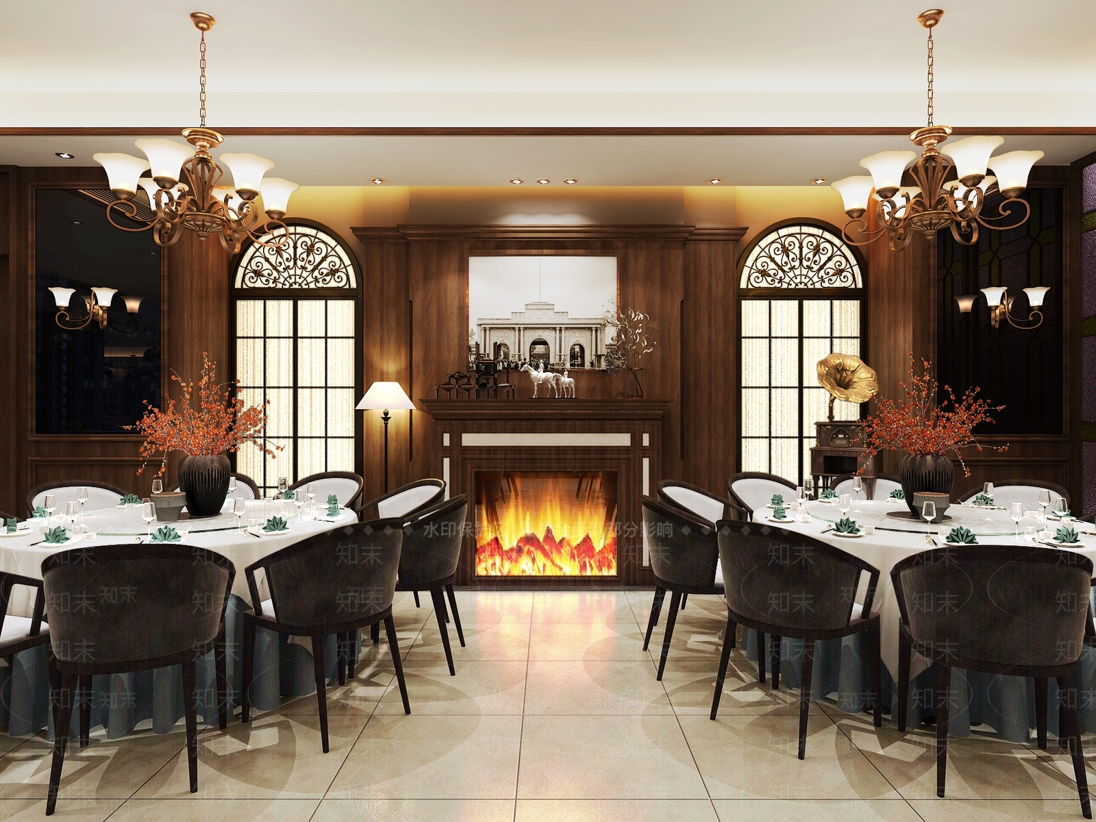 现代复古民国风餐厅3D模型下载【ID:1117825464】