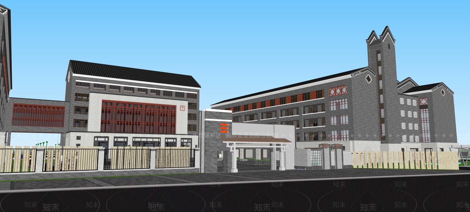 新中式岭南高中学校SU模型下载【ID:1117827554】