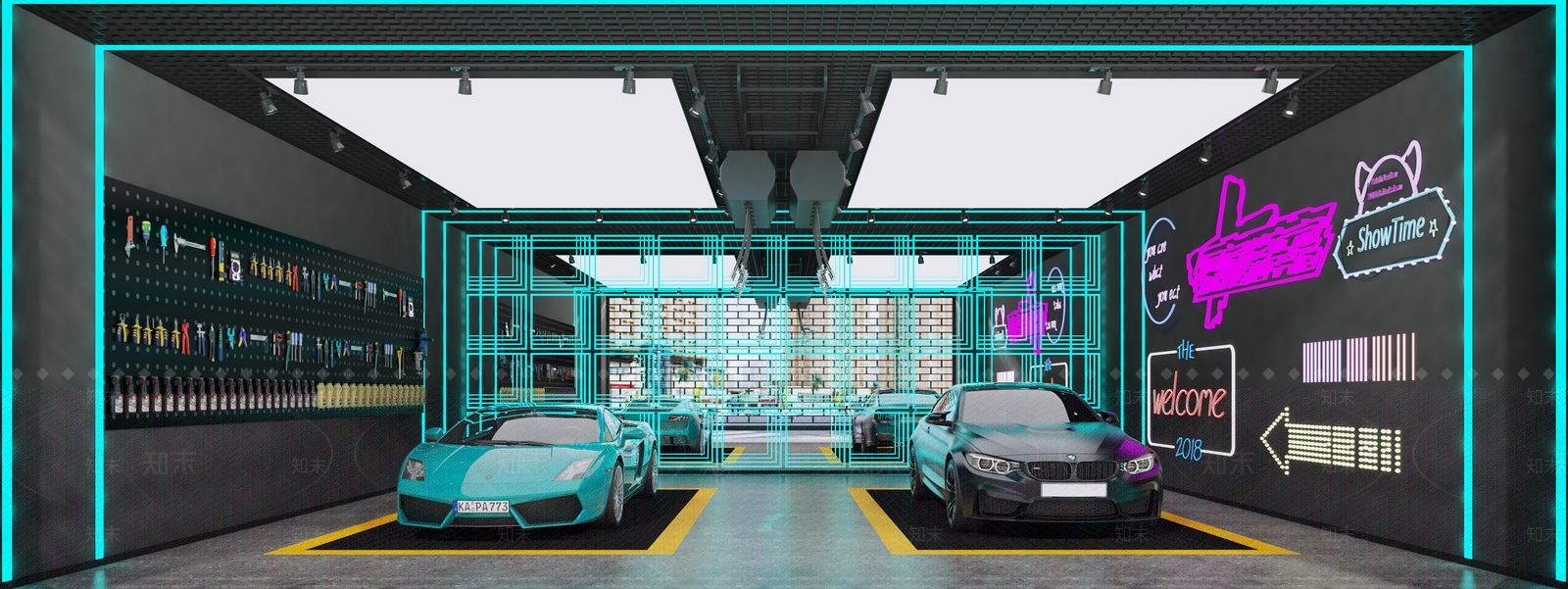 工业风洗车店3D模型下载【ID:1117834917】