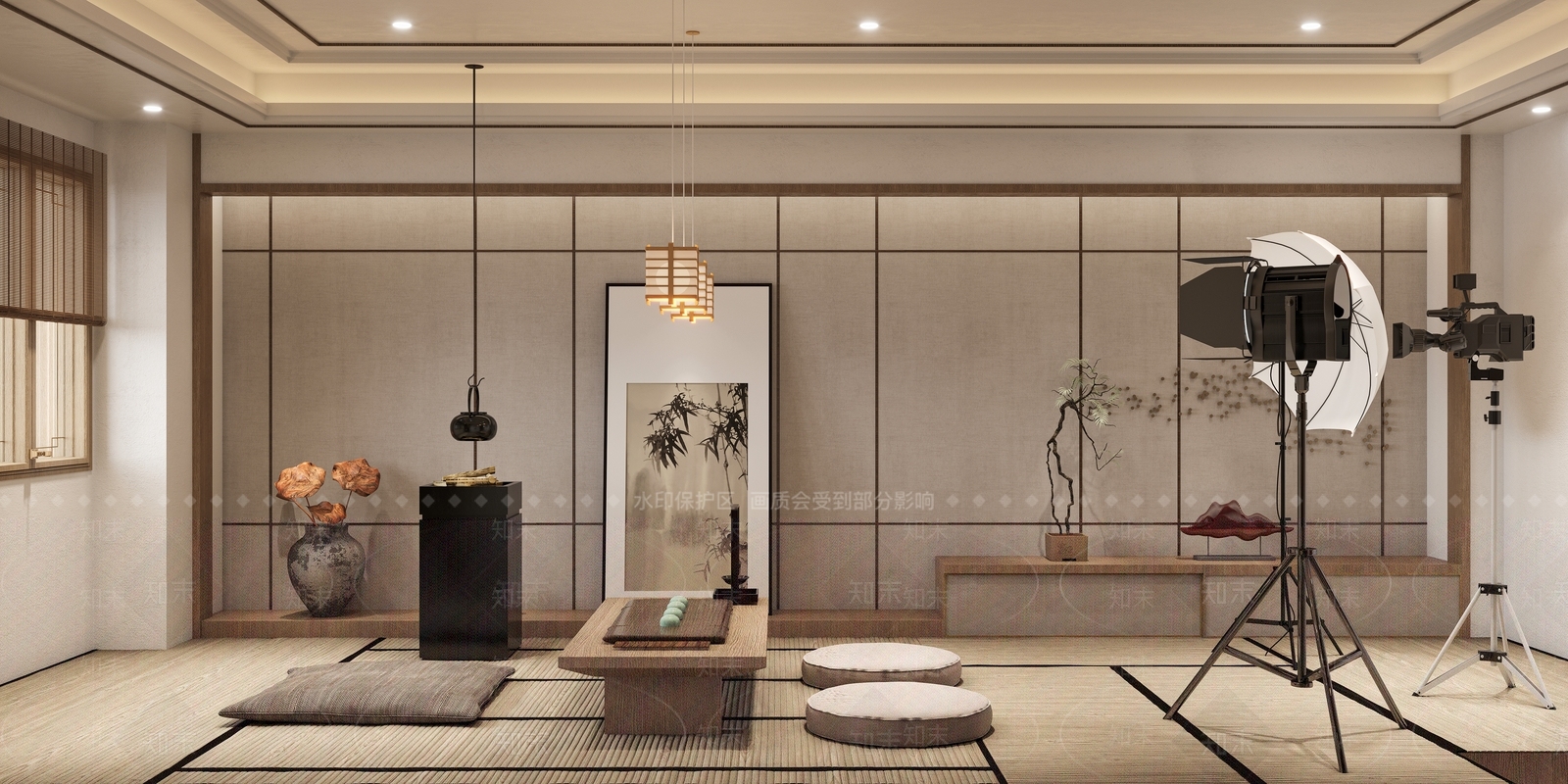 新中式茶室直播间3D模型下载【ID:1117836802】