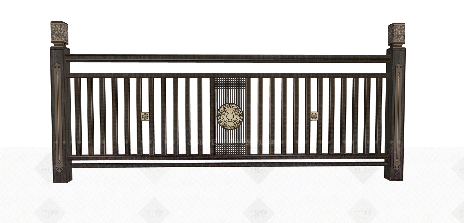 新中式镂空花纹栏杆SU模型下载【ID:1117891813】