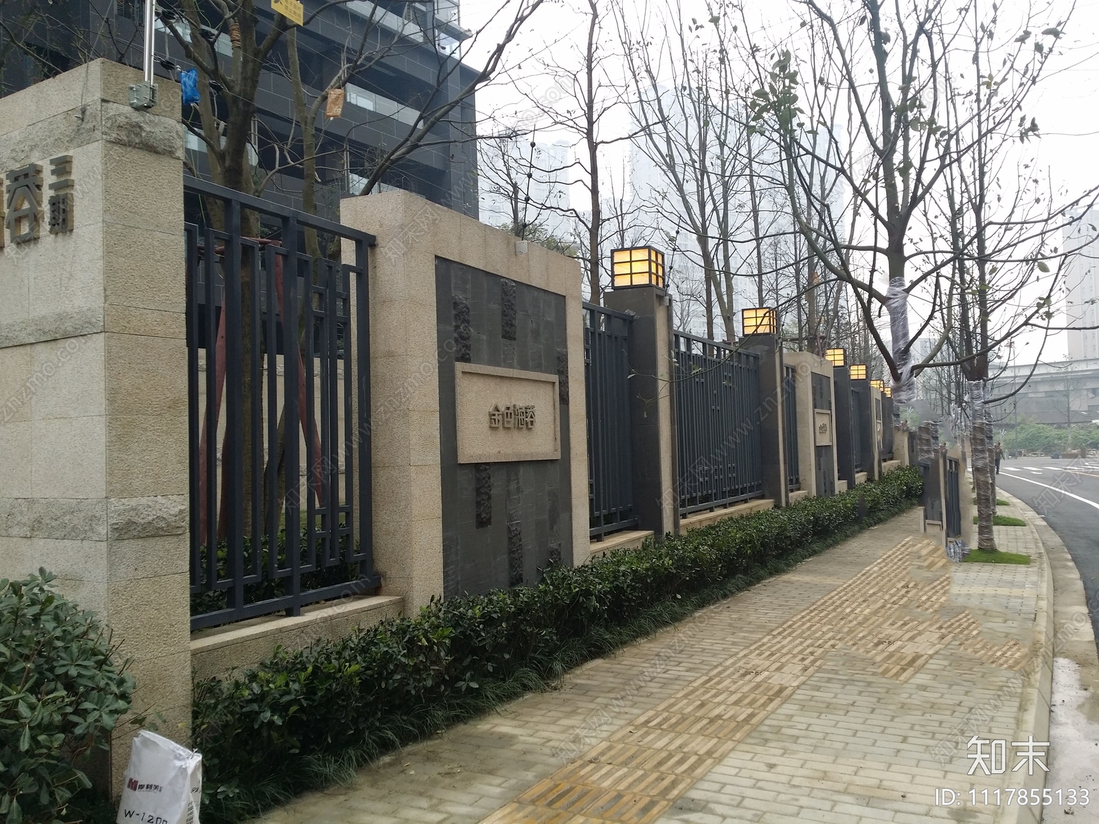 现代居住区围墙景观施工图cad施工图下载【ID:1117855133】