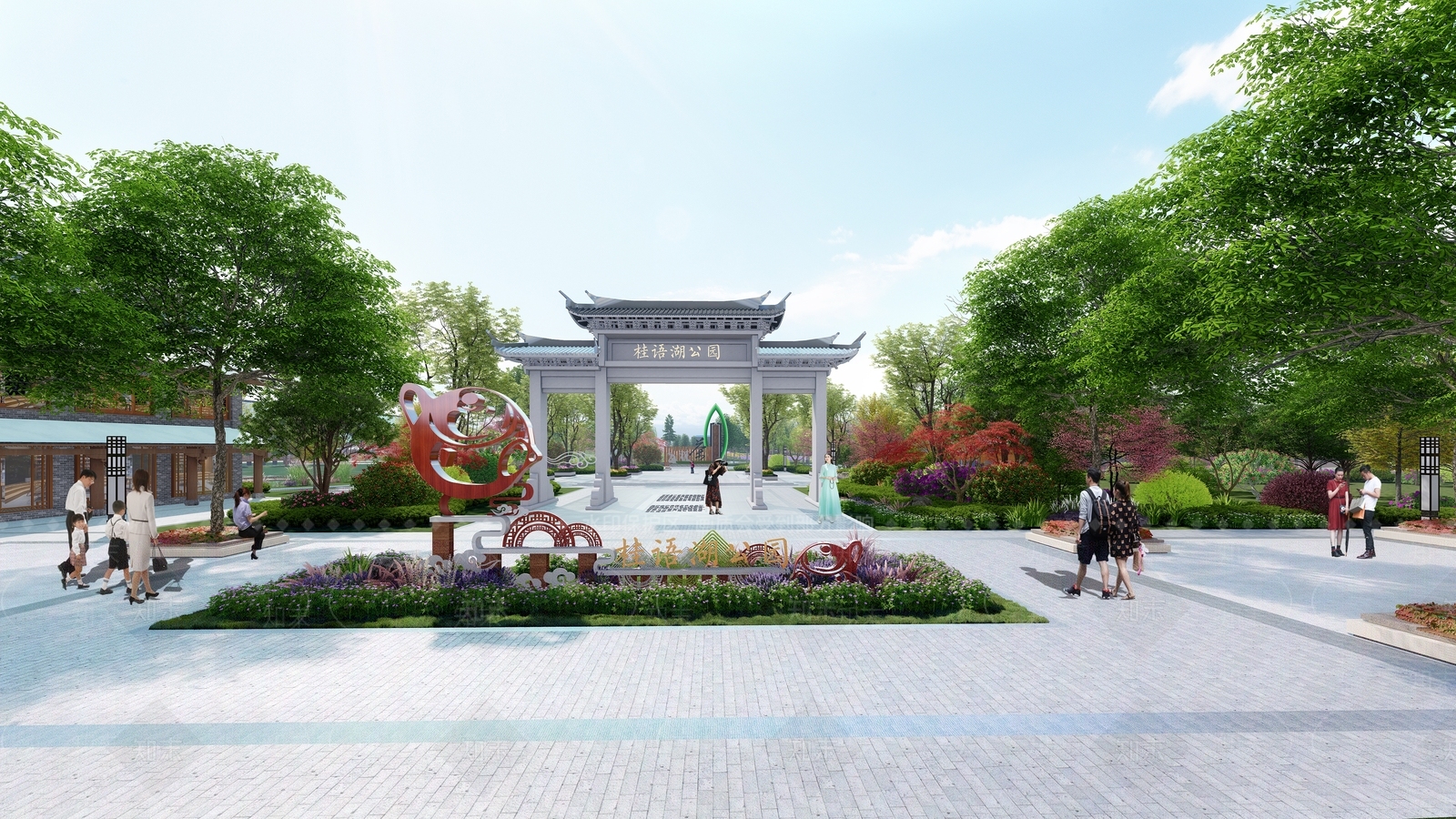中式公园景观SU模型下载【ID:1117861567】