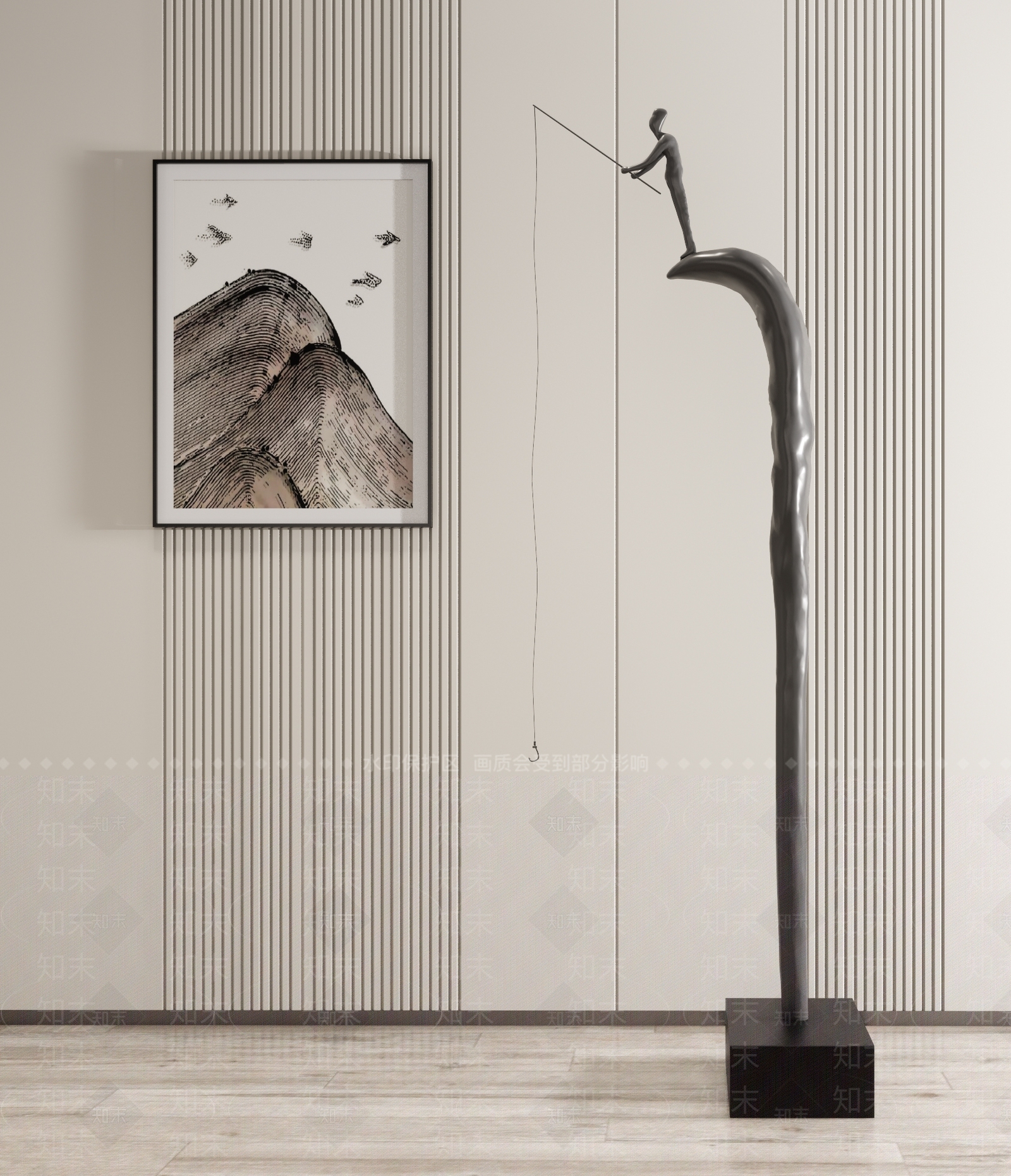 新中式钓鱼人雕塑SU模型下载【ID:1117865496】