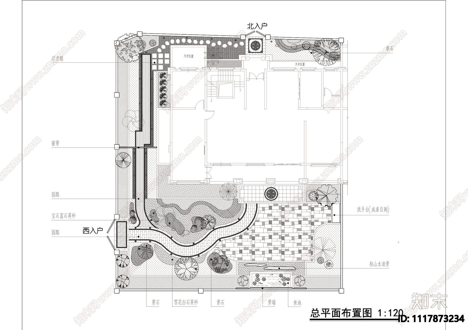 新中式别墅庭院景观施工图施工图下载【ID:1117873234】