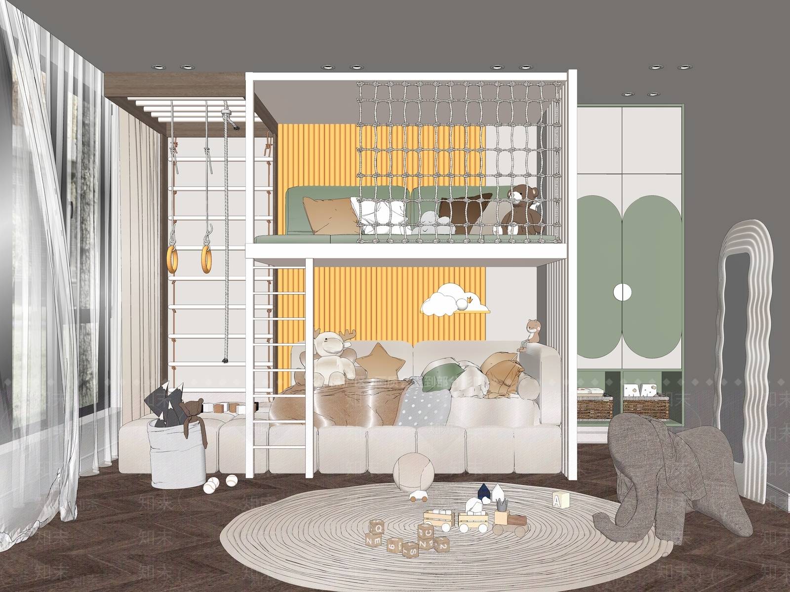现代通用儿童房SU模型下载【ID:1117874033】