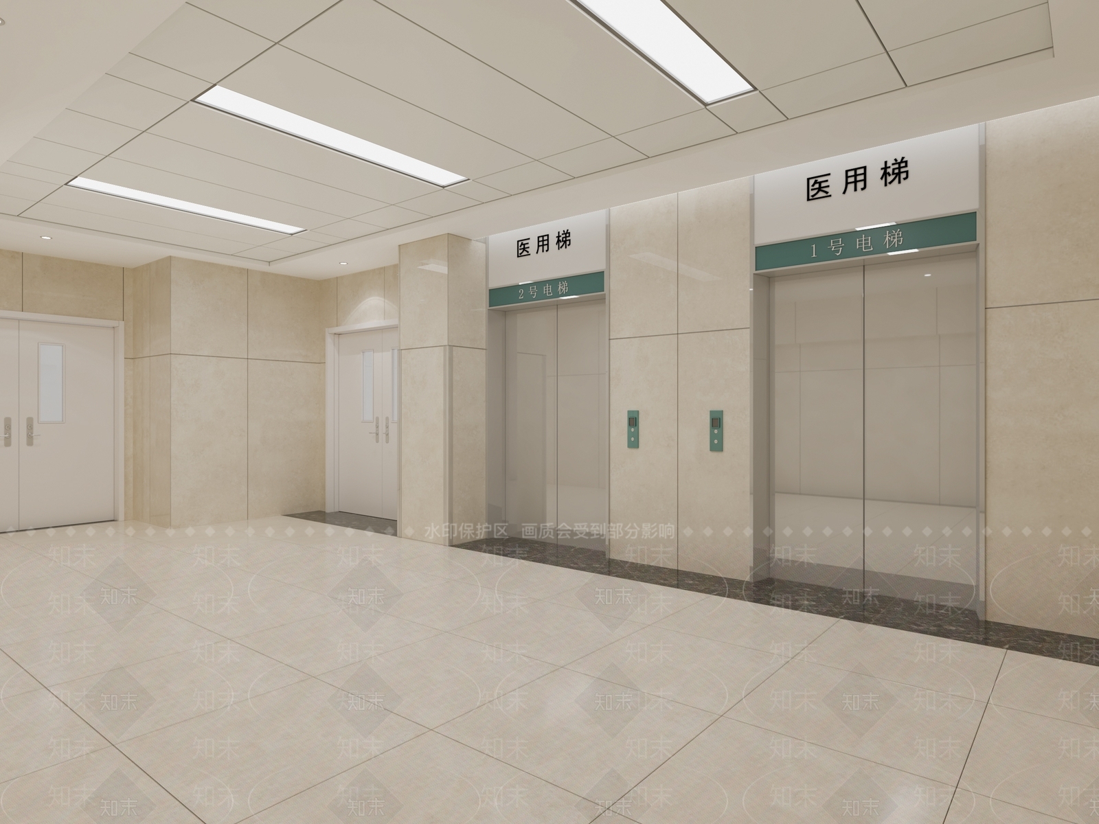 现代医院住院部电梯厅3D模型下载【ID:1117875800】
