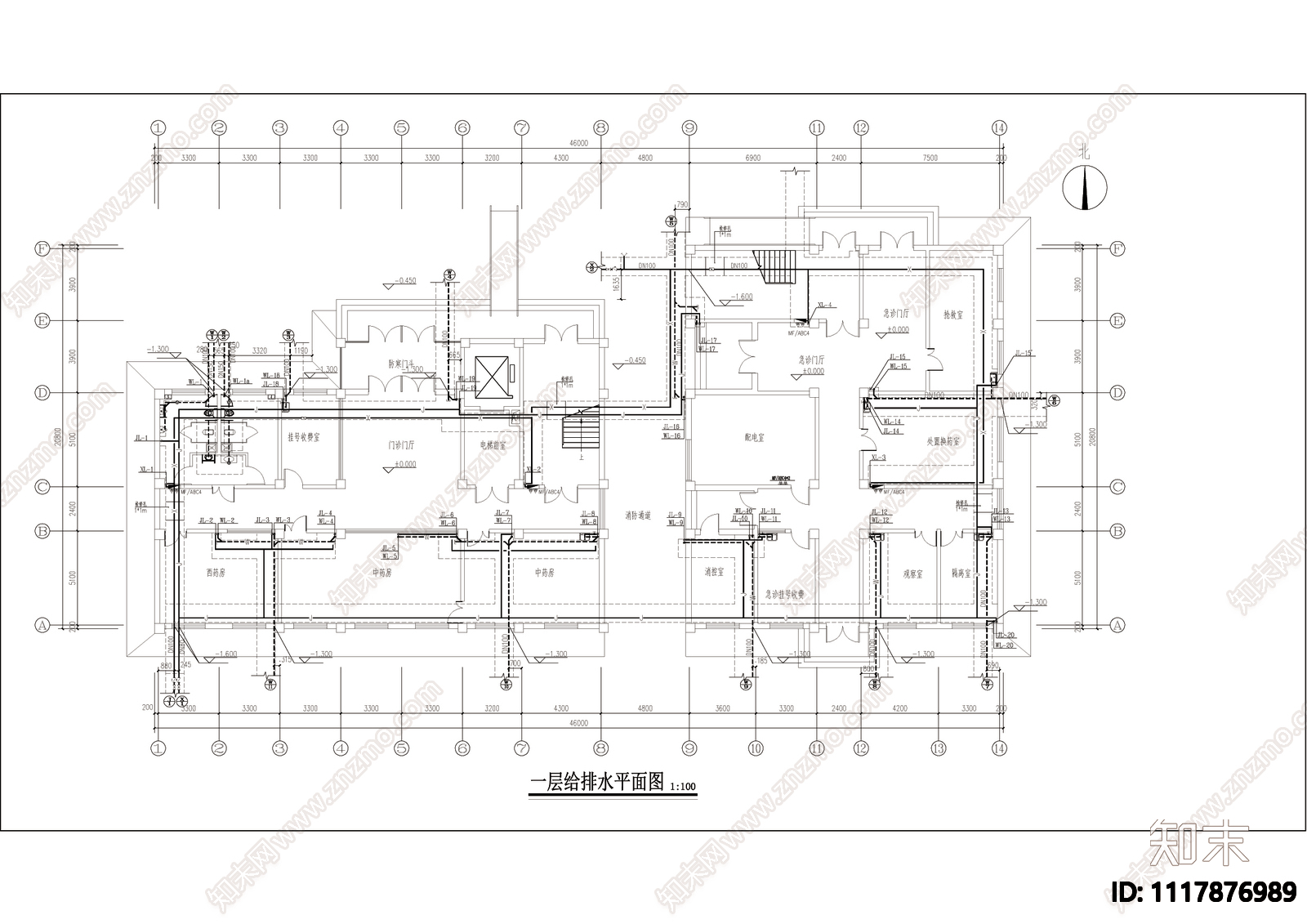 某医院综合楼给排水施工设计图施工图cad施工图下载【ID:1117876989】