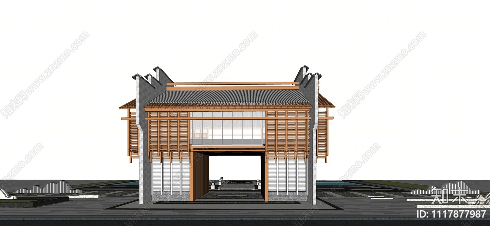 新中式入口大门SU模型下载【ID:1117877987】