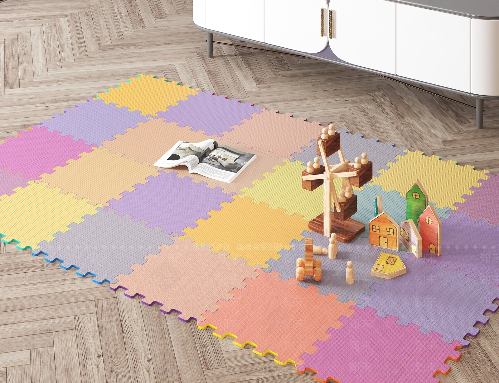 现代泡沫拼接地垫3D模型下载【ID:1117887189】