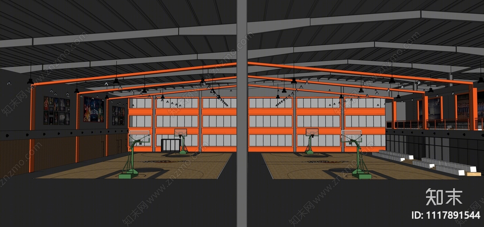现代室内篮球场SU模型下载【ID:1117891544】