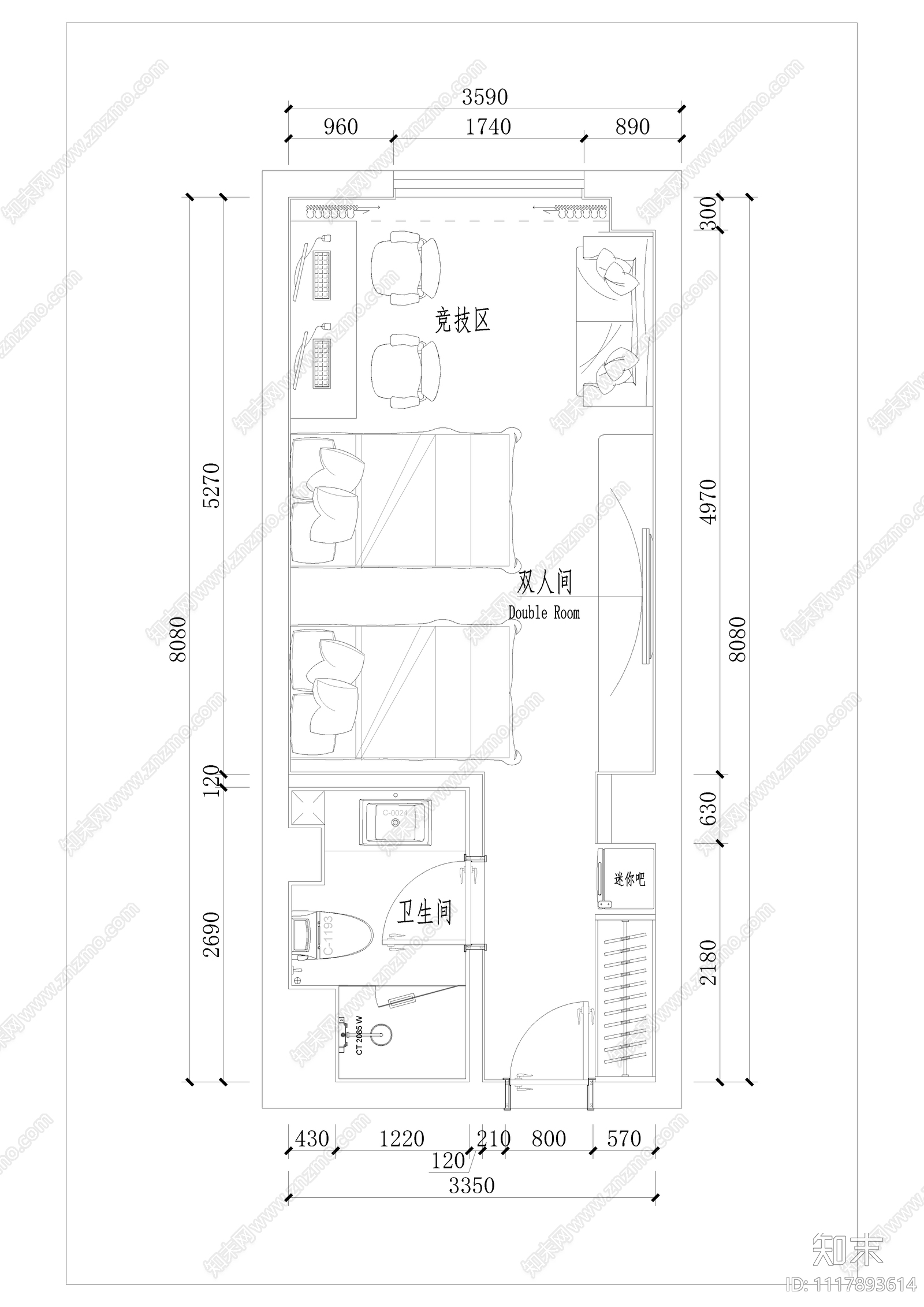 电竞酒店室内平面图设计施工图施工图下载【ID:1117893614】