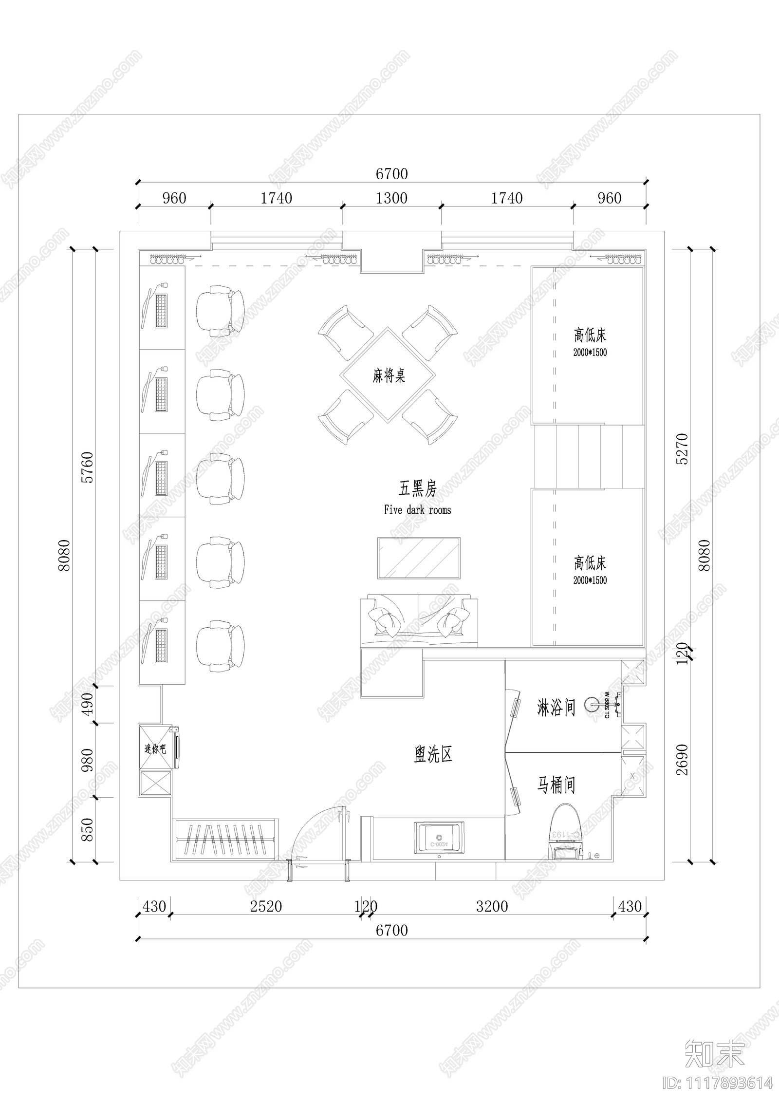 电竞酒店室内平面图设计施工图施工图下载【ID:1117893614】