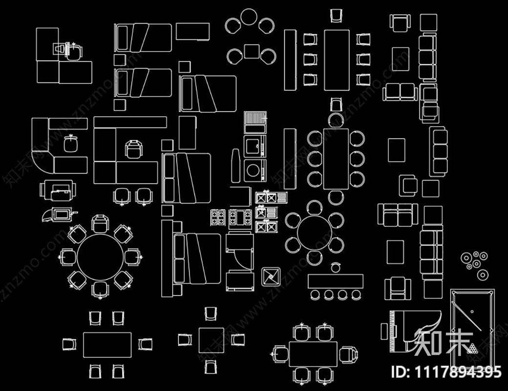 室内家具CAD图库施工图施工图下载【ID:1117894395】