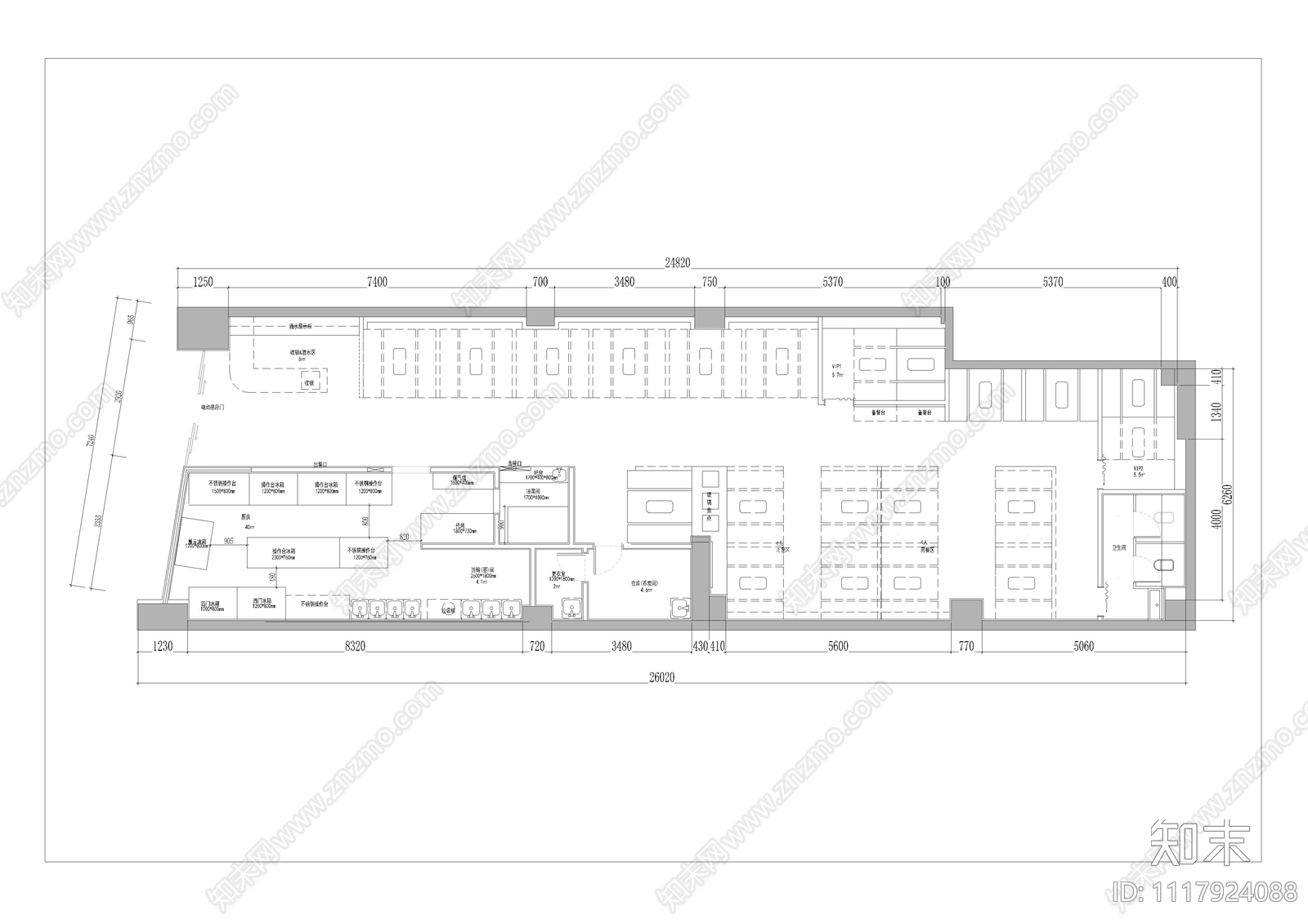 工业风自助烤肉店CAD平面布置图cad施工图下载【ID:1117924088】