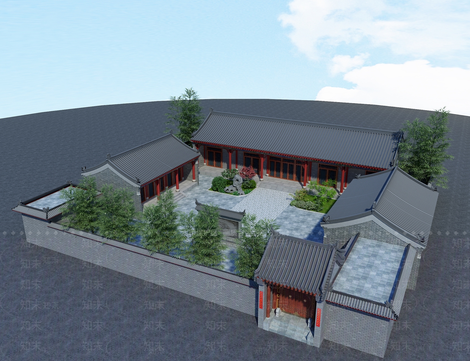 中式四合院3D模型精品下载_3dmax模型_知末网