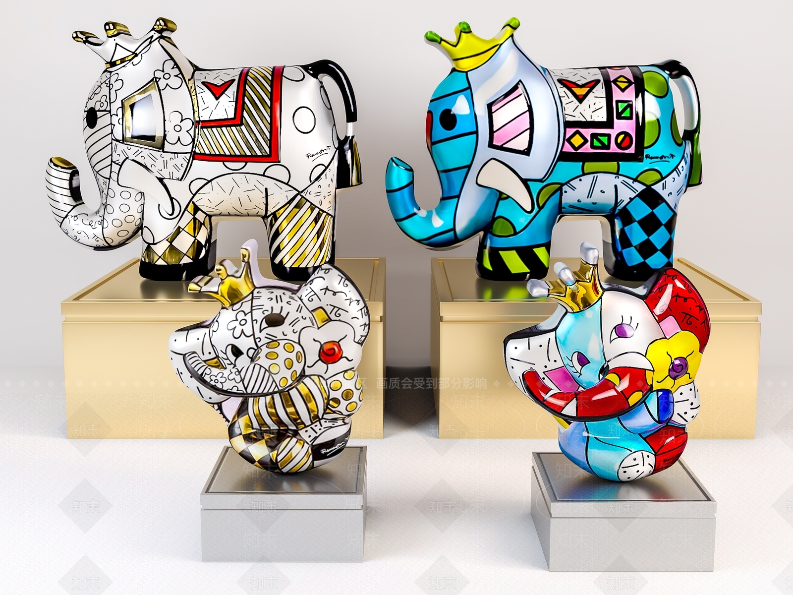 现代手绘陶瓷象3D模型下载【ID:1117926257】