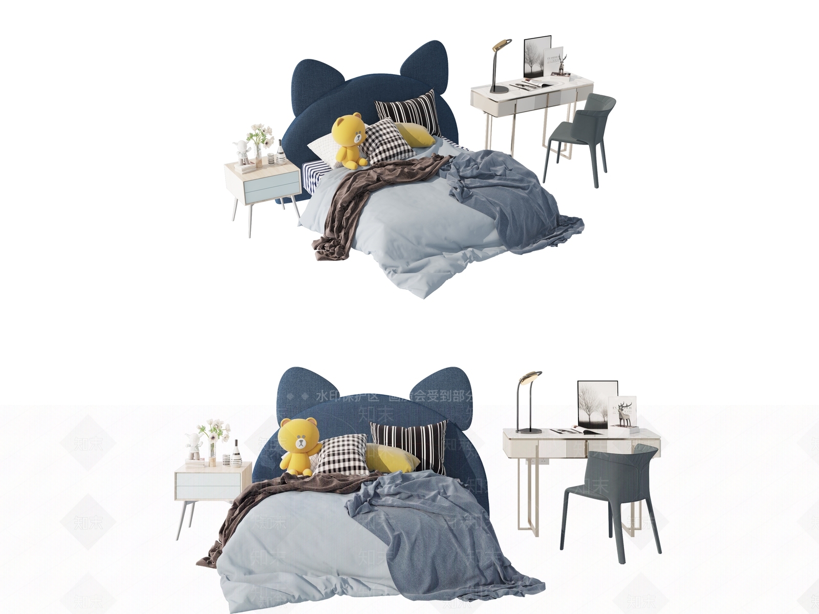 现代儿童床3D模型下载【ID:1117932194】