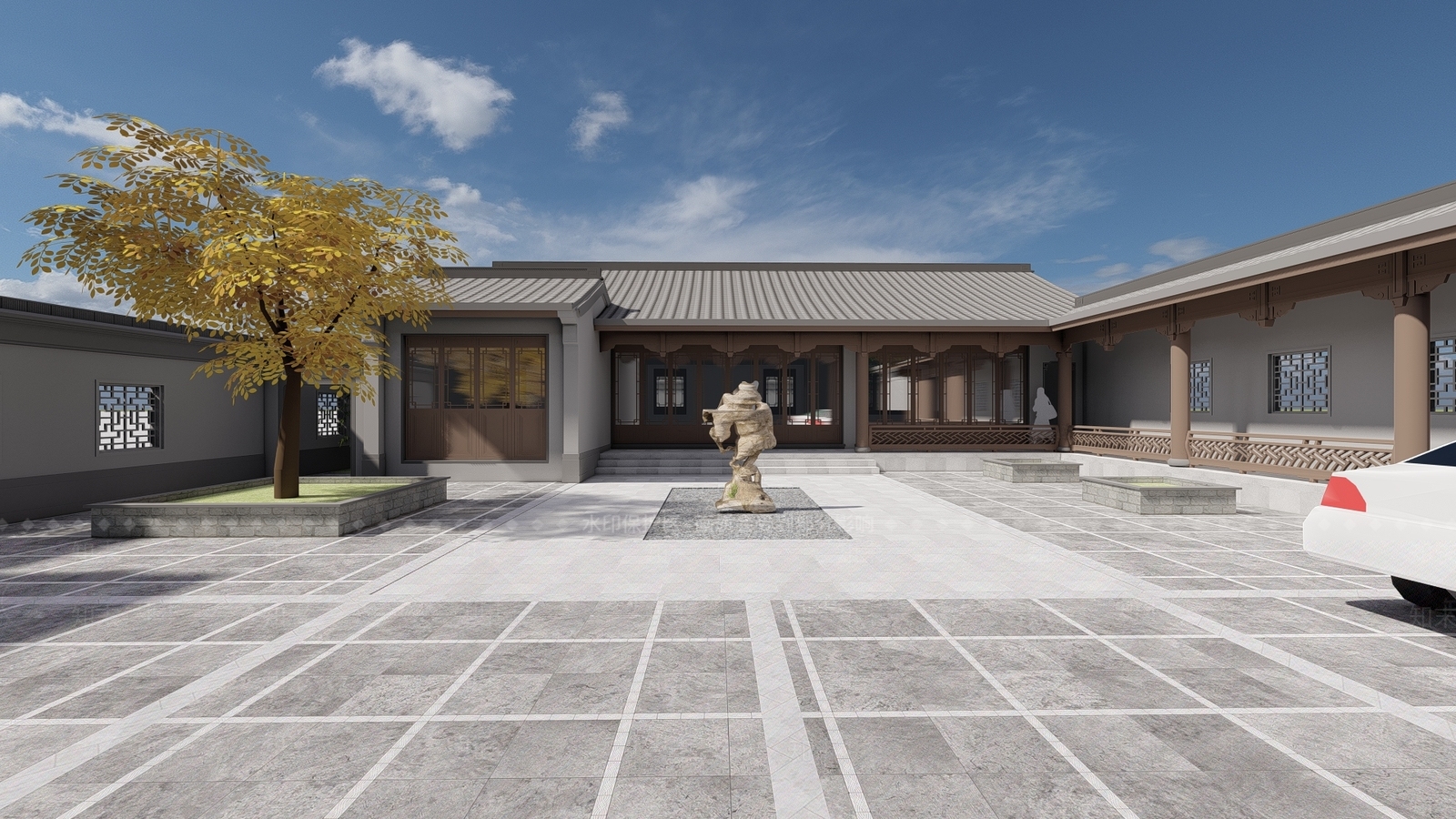 中式四合院SU模型下载【ID:1117937381】